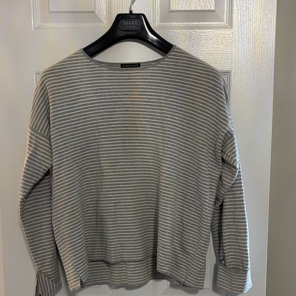 Eileen Fisher Light Gray and White Striped Top